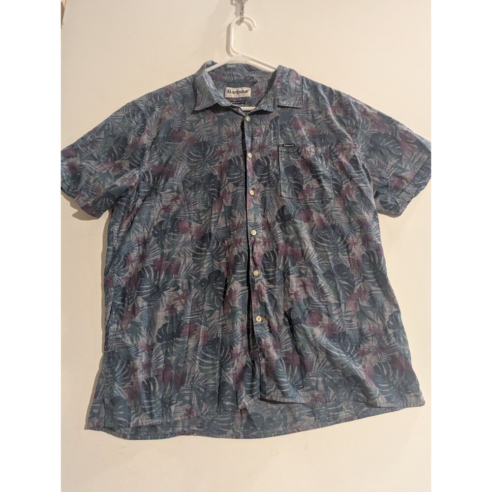 Barbour Button Up Shirt Men Large Leaf Print Regular‎ Fit Hawaiian SS Streetwear
